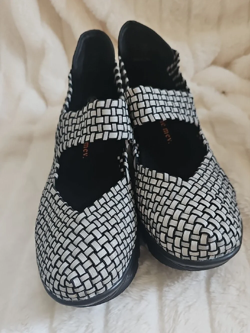 bernie mev. Black and White Woven Mary Jane Wedge